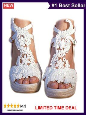 Women's Platform Wedge Sandals Open Toe Ankle Strap Lace Wedding Shoes